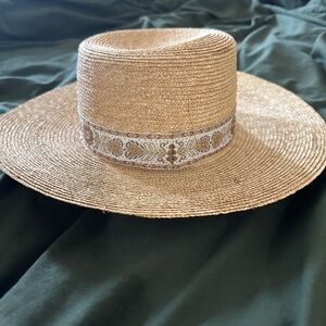 Lack of Color Straw Boater Hat with Embroidered Band - small 55cm